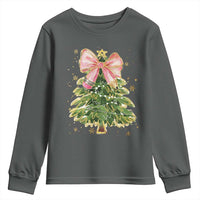 Coquette Bow Christmas Youth Sweatshirt Cute Teacher Xmas Tree Pink - Wonder Print Shop