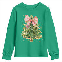 Coquette Bow Christmas Youth Sweatshirt Cute Teacher Xmas Tree Pink - Wonder Print Shop