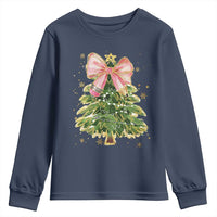 Coquette Bow Christmas Youth Sweatshirt Cute Teacher Xmas Tree Pink - Wonder Print Shop