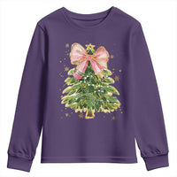 Coquette Bow Christmas Youth Sweatshirt Cute Teacher Xmas Tree Pink - Wonder Print Shop