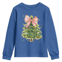 Coquette Bow Christmas Youth Sweatshirt Cute Teacher Xmas Tree Pink - Wonder Print Shop