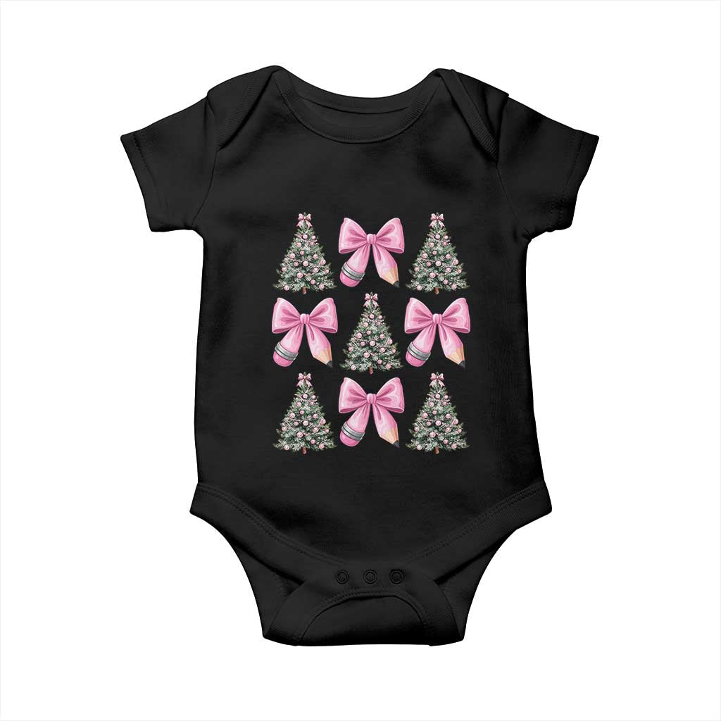 Coquette Bow Christmas Baby Onesie Girly Xmas Tree Teacher Pencil Bow - Wonder Print Shop