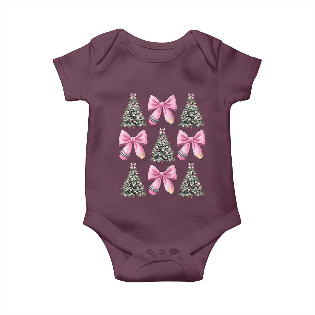 Coquette Bow Christmas Baby Onesie Girly Xmas Tree Teacher Pencil Bow - Wonder Print Shop