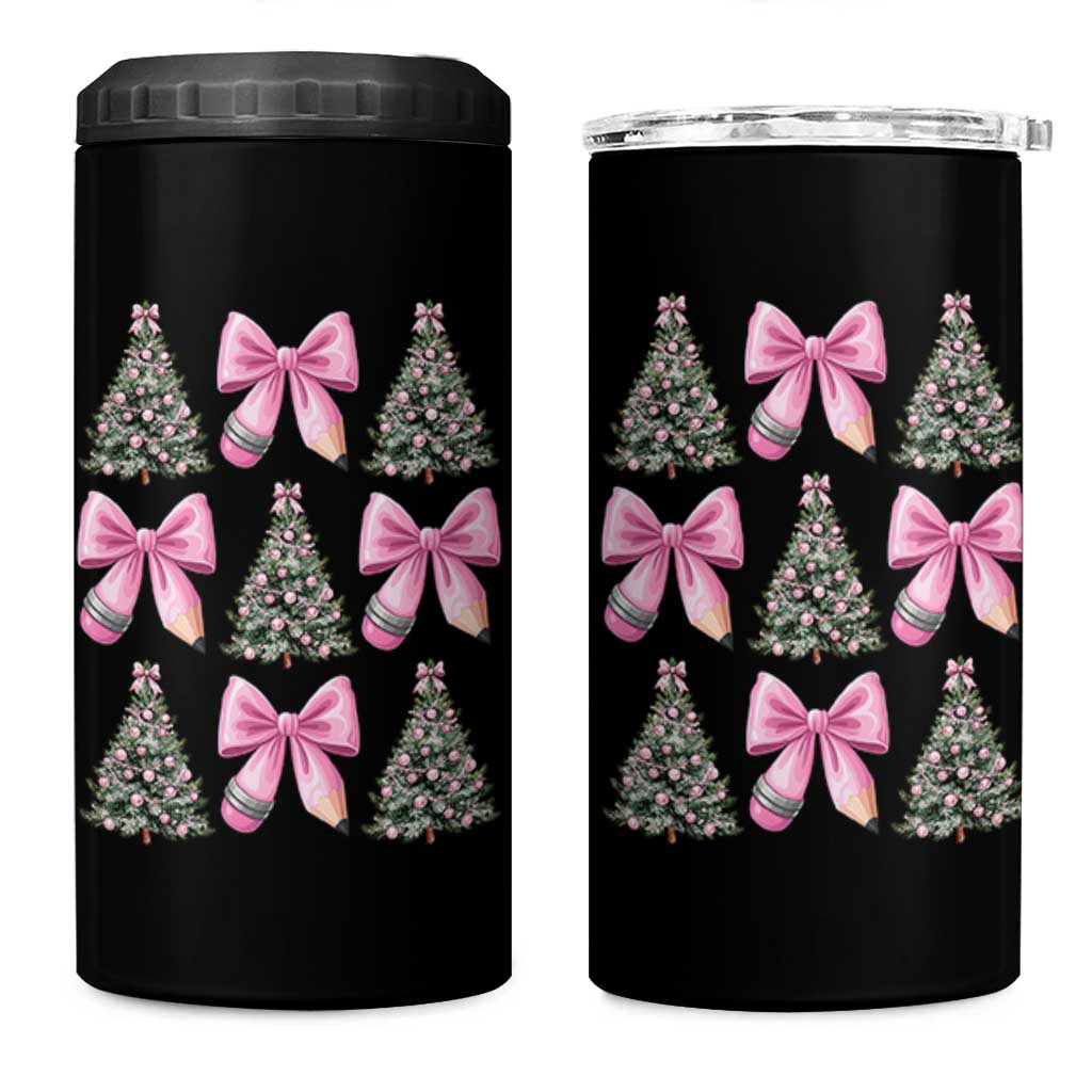 Coquette Bow Christmas 4 in 1 Can Cooler Tumbler Girly Xmas Tree Teacher Pencil Bow - Wonder Print Shop