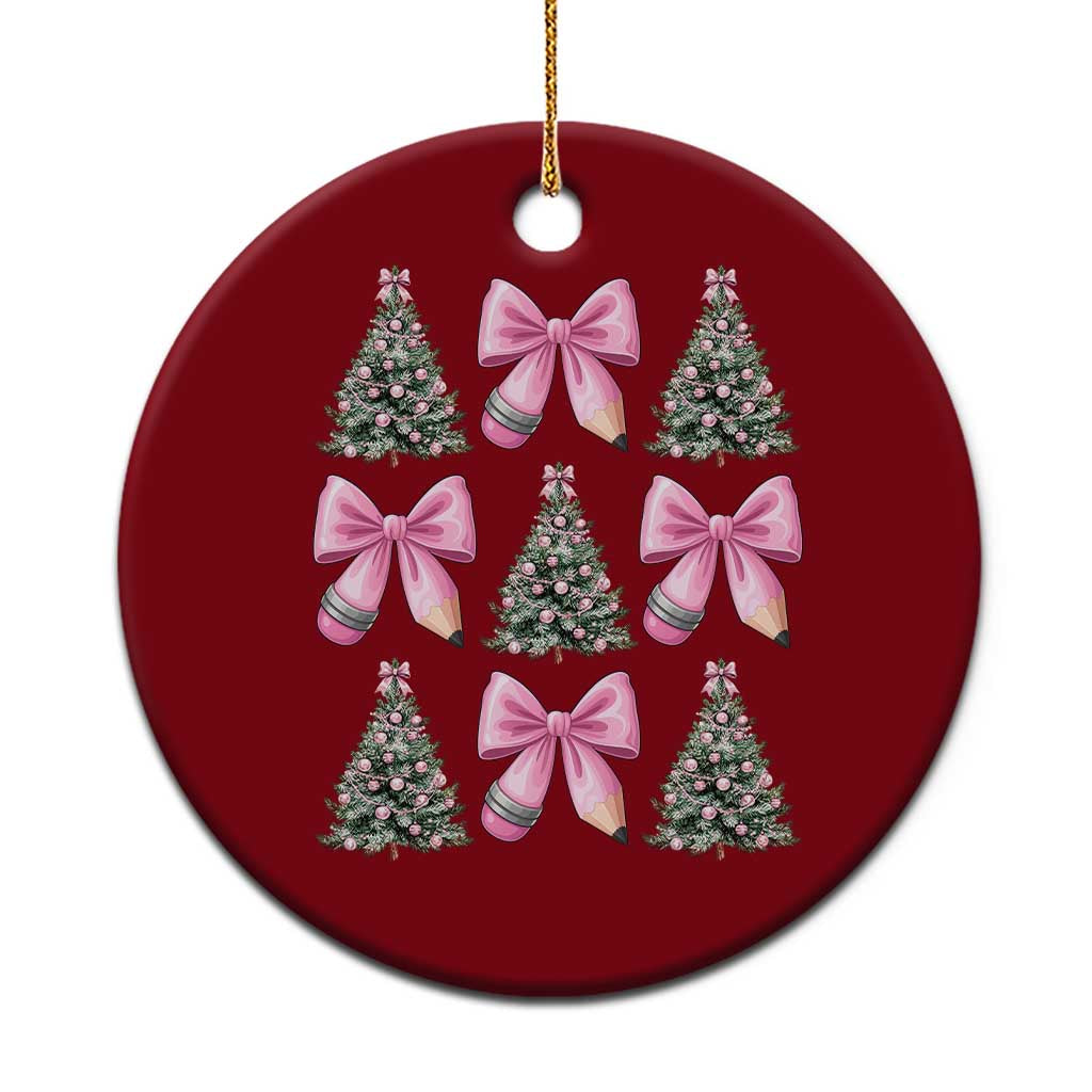 Coquette Bow Christmas Ceramic Ornament Girly Xmas Tree Teacher Pencil Bow - Wonder Print Shop