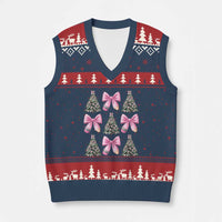 Coquette Bow Xmas V-Neck Knit Sweater Vest Girly Xmas Tree Teacher Pencil Bow - Wonder Print Shop