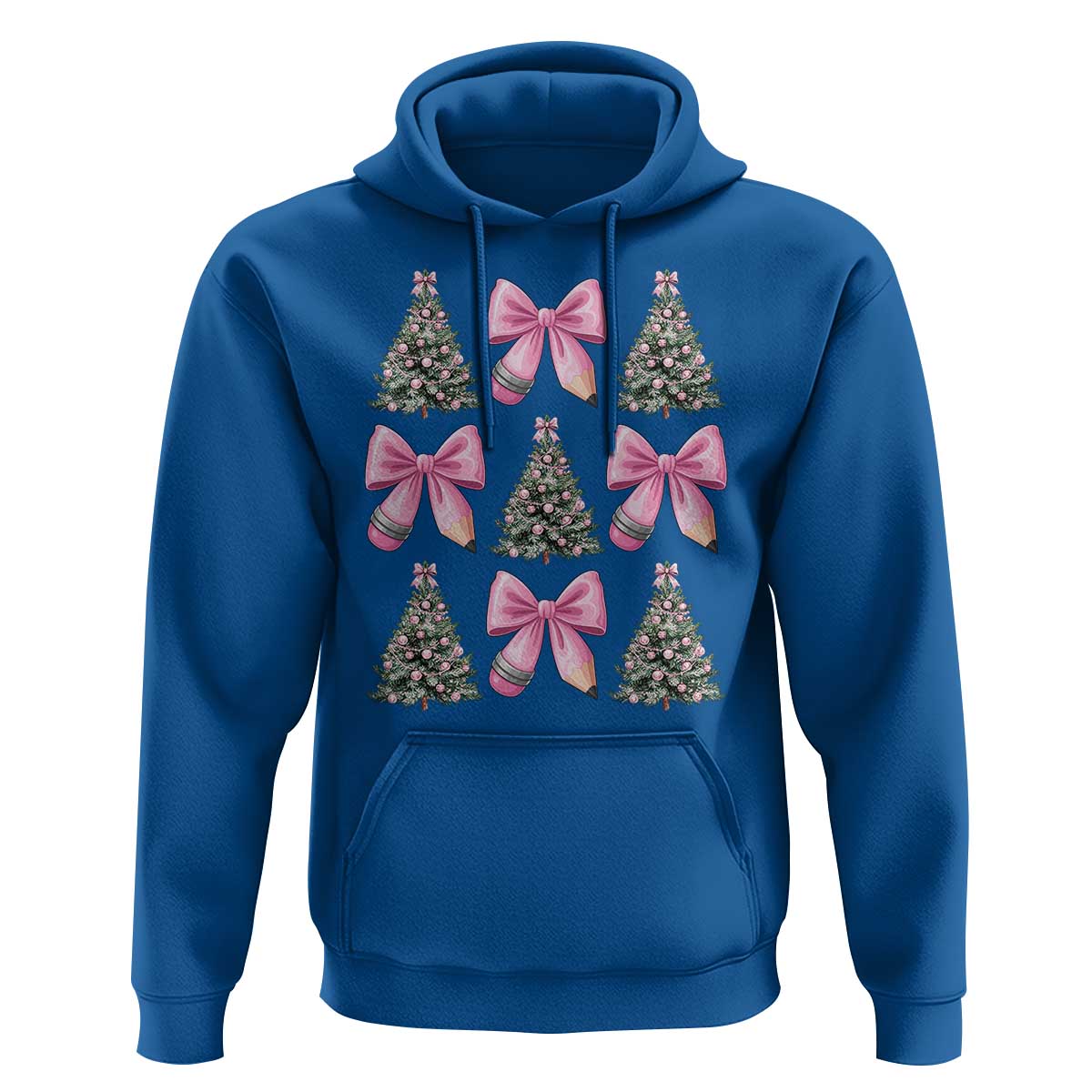 Coquette Bow Christmas Hoodie Girly Xmas Tree Teacher Pencil Bow - Wonder Print Shop