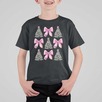 Coquette Bow Christmas T Shirt For Kid Girly Xmas Tree Teacher Pencil Bow - Wonder Print Shop