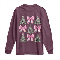 Coquette Bow Christmas Long Sleeve Shirt Girly Xmas Tree Teacher Pencil Bow - Wonder Print Shop