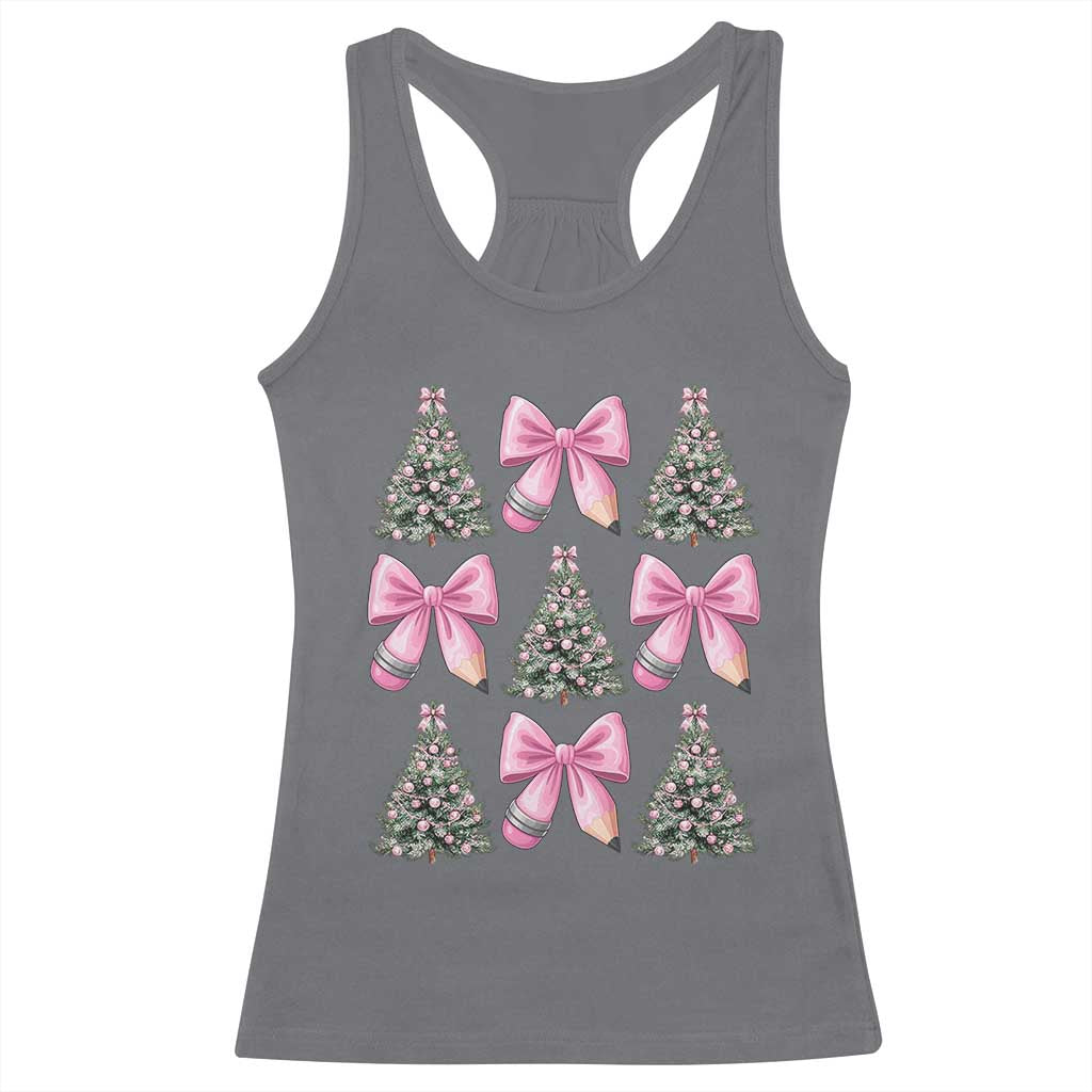 Coquette Bow Christmas Racerback Tank Top Girly Xmas Tree Teacher Pencil Bow - Wonder Print Shop