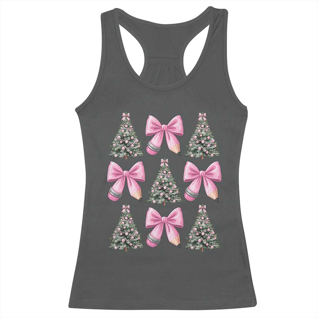 Coquette Bow Christmas Racerback Tank Top Girly Xmas Tree Teacher Pencil Bow - Wonder Print Shop