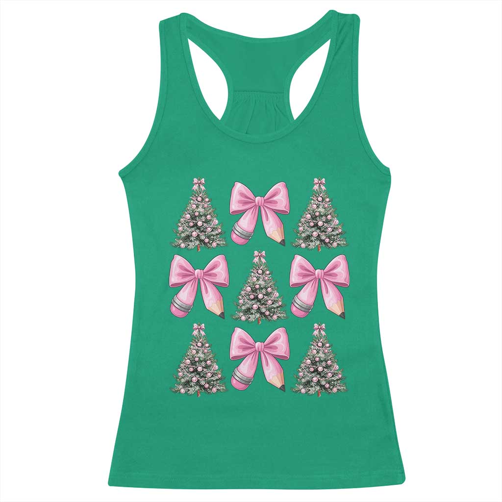 Coquette Bow Christmas Racerback Tank Top Girly Xmas Tree Teacher Pencil Bow - Wonder Print Shop