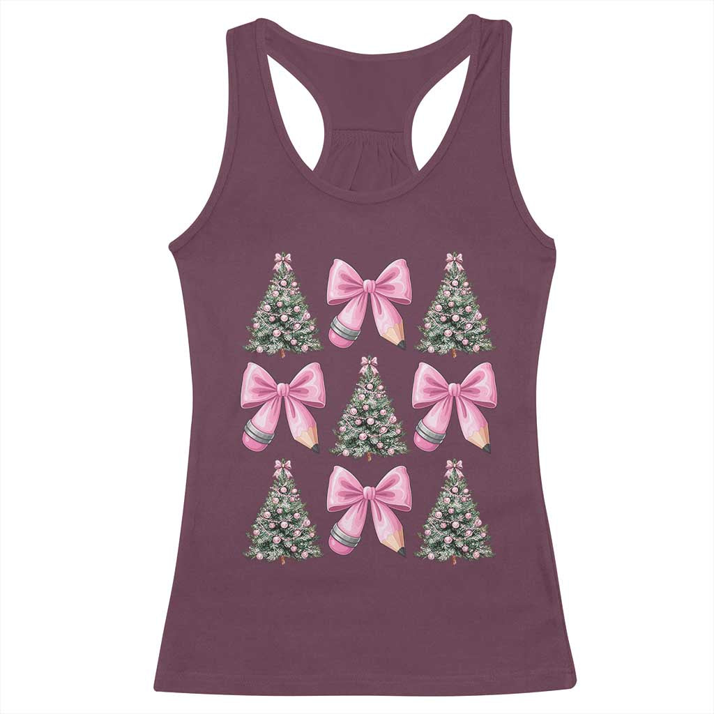 Coquette Bow Christmas Racerback Tank Top Girly Xmas Tree Teacher Pencil Bow - Wonder Print Shop
