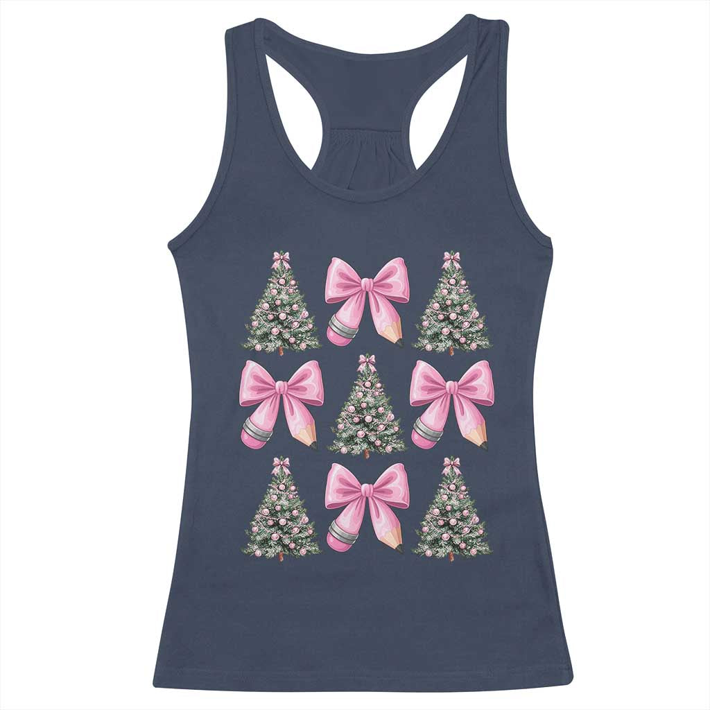 Coquette Bow Christmas Racerback Tank Top Girly Xmas Tree Teacher Pencil Bow - Wonder Print Shop