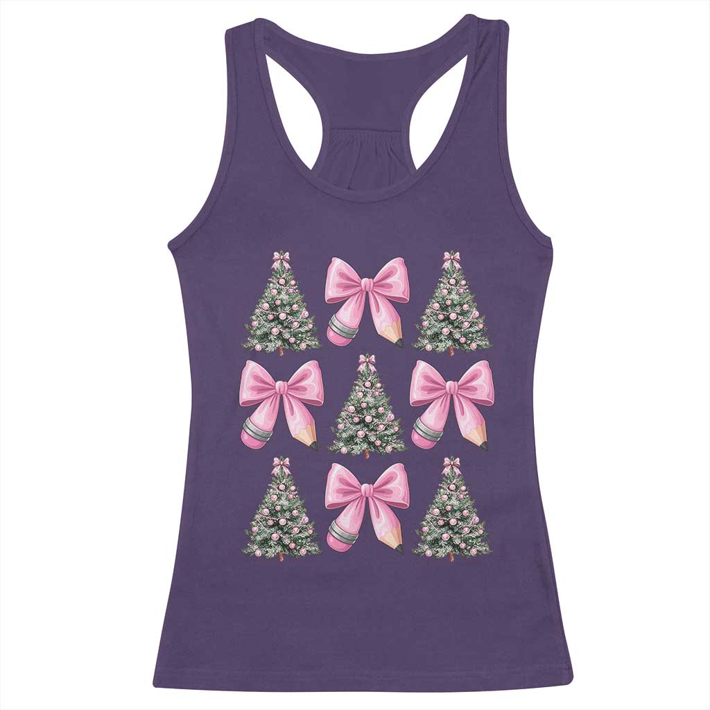 Coquette Bow Christmas Racerback Tank Top Girly Xmas Tree Teacher Pencil Bow - Wonder Print Shop