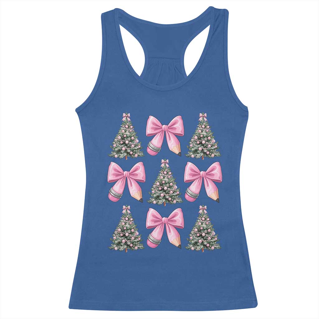 Coquette Bow Christmas Racerback Tank Top Girly Xmas Tree Teacher Pencil Bow - Wonder Print Shop