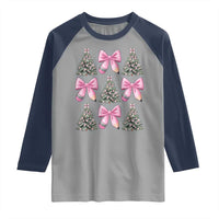 Coquette Bow Christmas Raglan Shirt Girly Xmas Tree Teacher Pencil Bow - Wonder Print Shop