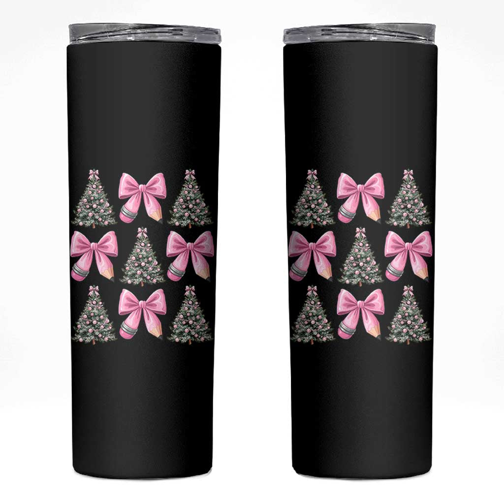 Coquette Bow Christmas Skinny Tumbler Girly Xmas Tree Teacher Pencil Bow - Wonder Print Shop