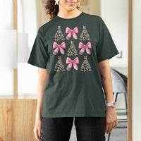 Coquette Bow Christmas T Shirt For Women Girly Xmas Tree Teacher Pencil Bow - Wonder Print Shop