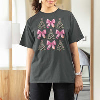 Coquette Bow Christmas T Shirt For Women Girly Xmas Tree Teacher Pencil Bow - Wonder Print Shop