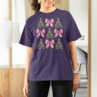 Coquette Bow Christmas T Shirt For Women Girly Xmas Tree Teacher Pencil Bow - Wonder Print Shop
