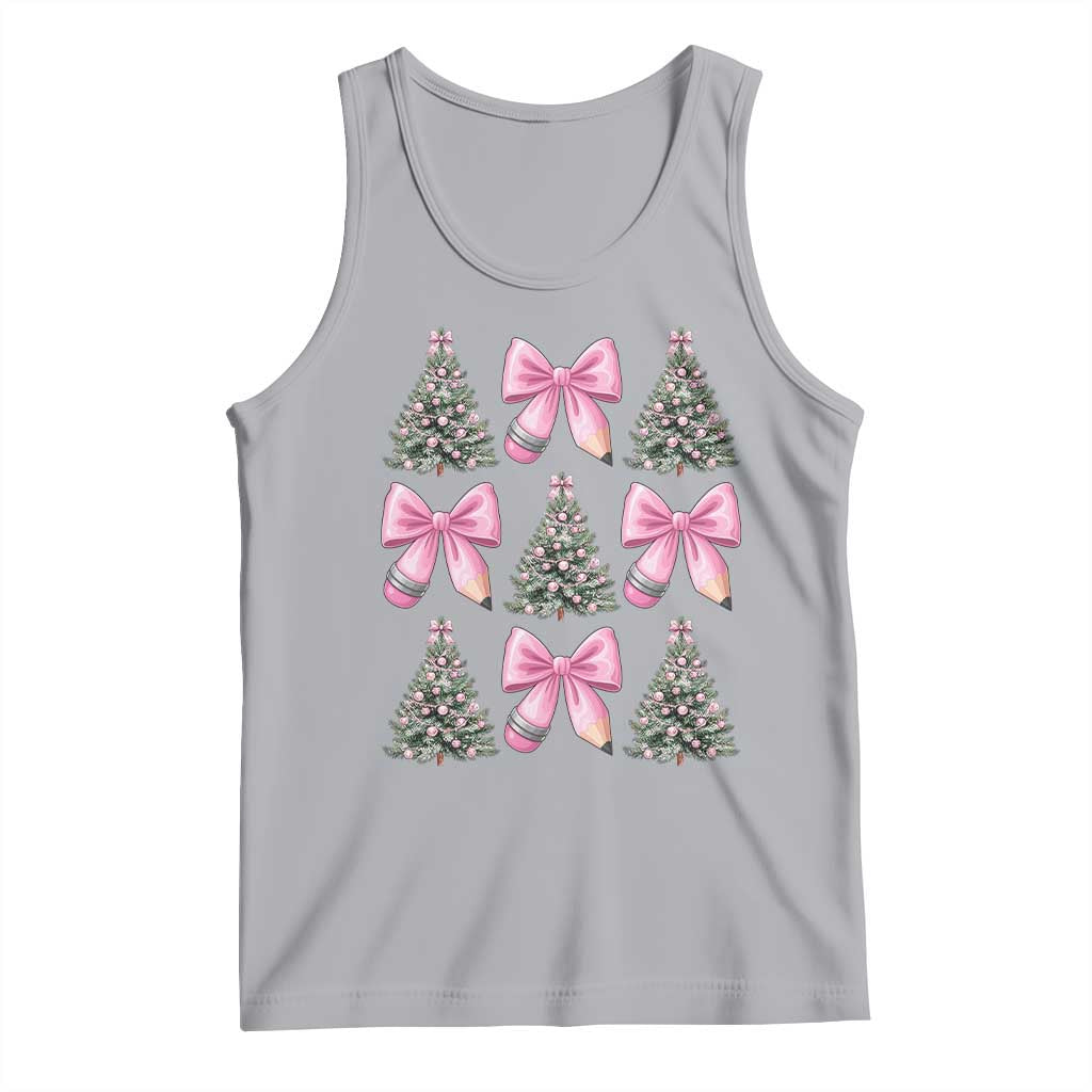 Coquette Bow Christmas Tank Top Girly Xmas Tree Teacher Pencil Bow - Wonder Print Shop