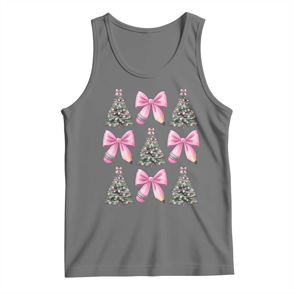 Coquette Bow Christmas Tank Top Girly Xmas Tree Teacher Pencil Bow - Wonder Print Shop