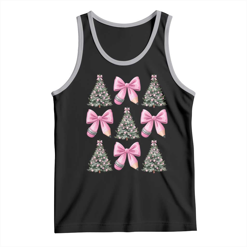 Coquette Bow Christmas Tank Top Girly Xmas Tree Teacher Pencil Bow - Wonder Print Shop