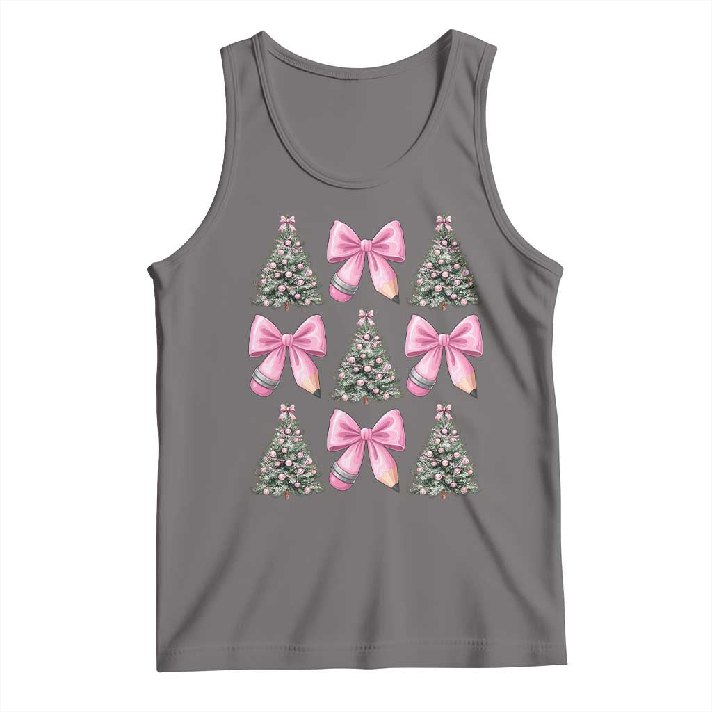 Coquette Bow Christmas Tank Top Girly Xmas Tree Teacher Pencil Bow - Wonder Print Shop