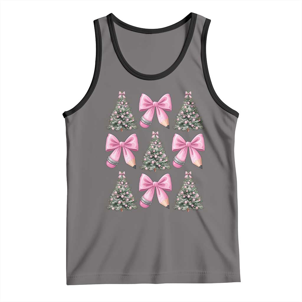 Coquette Bow Christmas Tank Top Girly Xmas Tree Teacher Pencil Bow - Wonder Print Shop