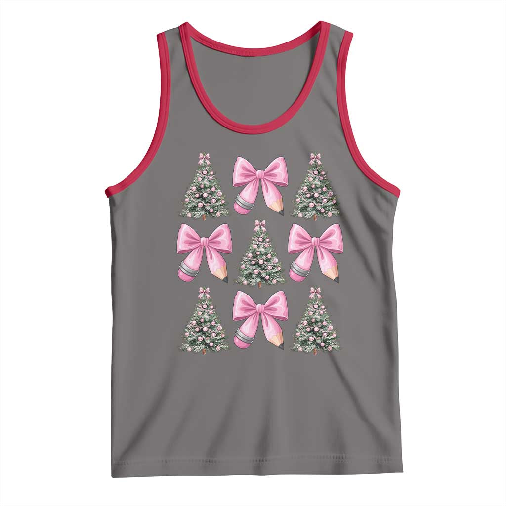 Coquette Bow Christmas Tank Top Girly Xmas Tree Teacher Pencil Bow - Wonder Print Shop
