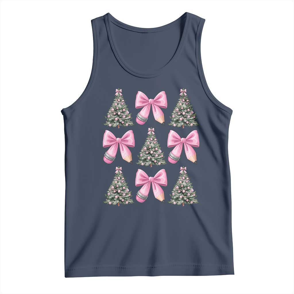 Coquette Bow Christmas Tank Top Girly Xmas Tree Teacher Pencil Bow - Wonder Print Shop