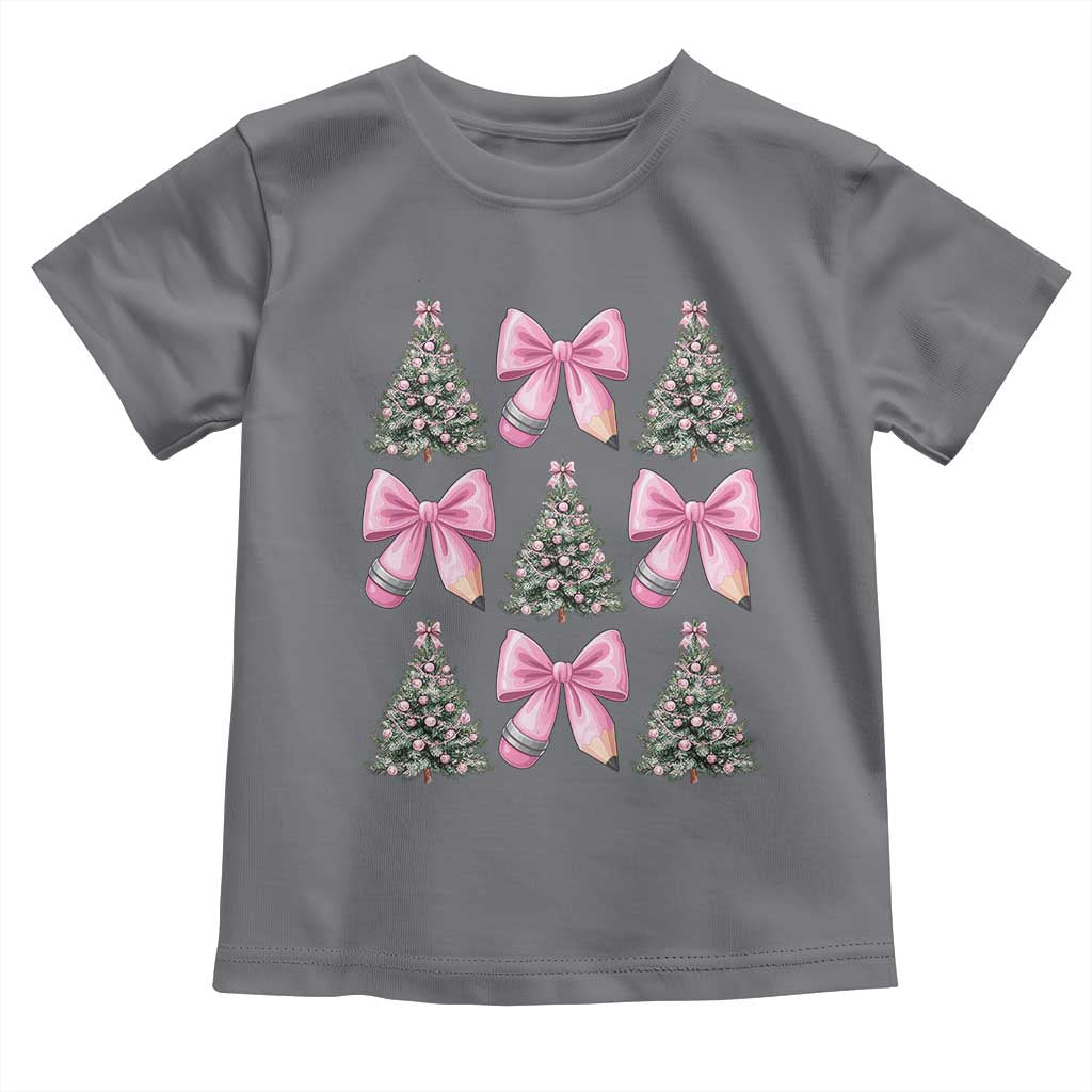 Coquette Bow Christmas Toddler T Shirt Girly Xmas Tree Teacher Pencil Bow - Wonder Print Shop