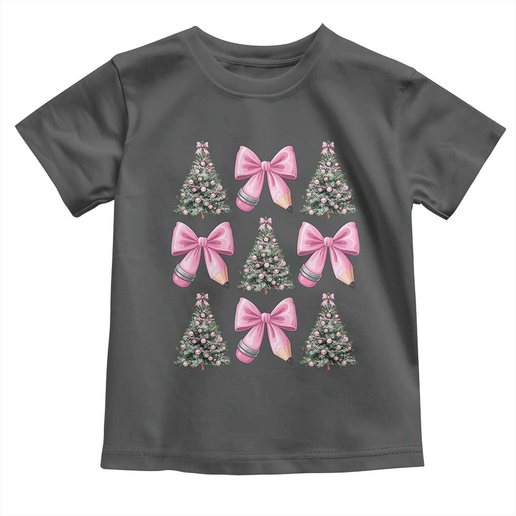 Coquette Bow Christmas Toddler T Shirt Girly Xmas Tree Teacher Pencil Bow - Wonder Print Shop