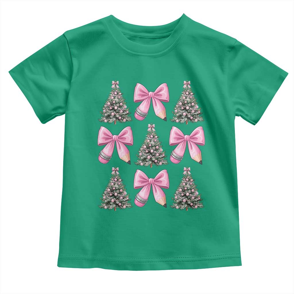 Coquette Bow Christmas Toddler T Shirt Girly Xmas Tree Teacher Pencil Bow - Wonder Print Shop