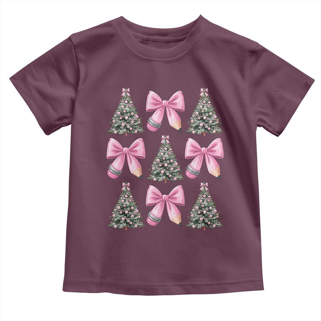 Coquette Bow Christmas Toddler T Shirt Girly Xmas Tree Teacher Pencil Bow - Wonder Print Shop