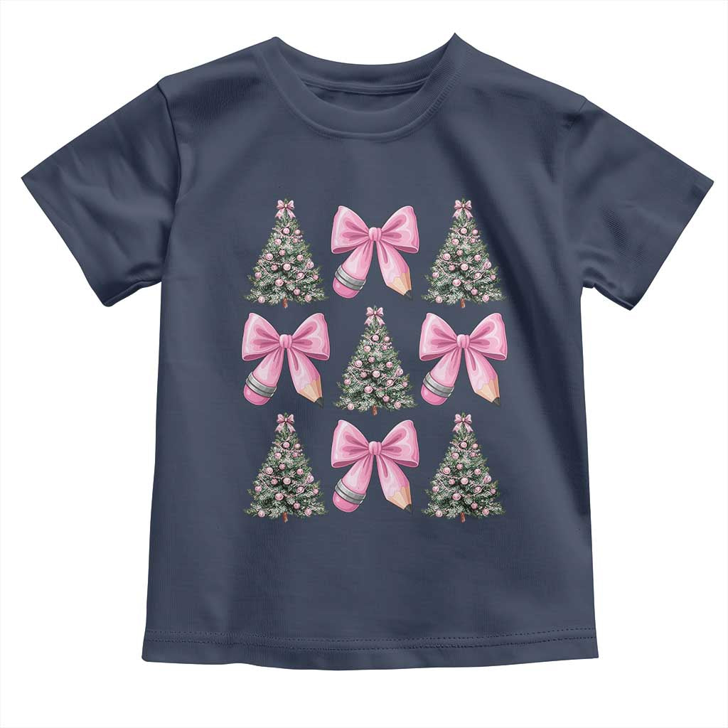 Coquette Bow Christmas Toddler T Shirt Girly Xmas Tree Teacher Pencil Bow - Wonder Print Shop