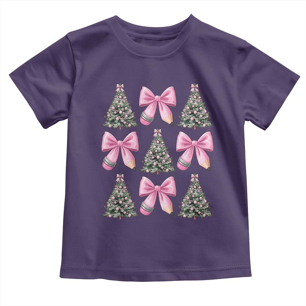 Coquette Bow Christmas Toddler T Shirt Girly Xmas Tree Teacher Pencil Bow - Wonder Print Shop
