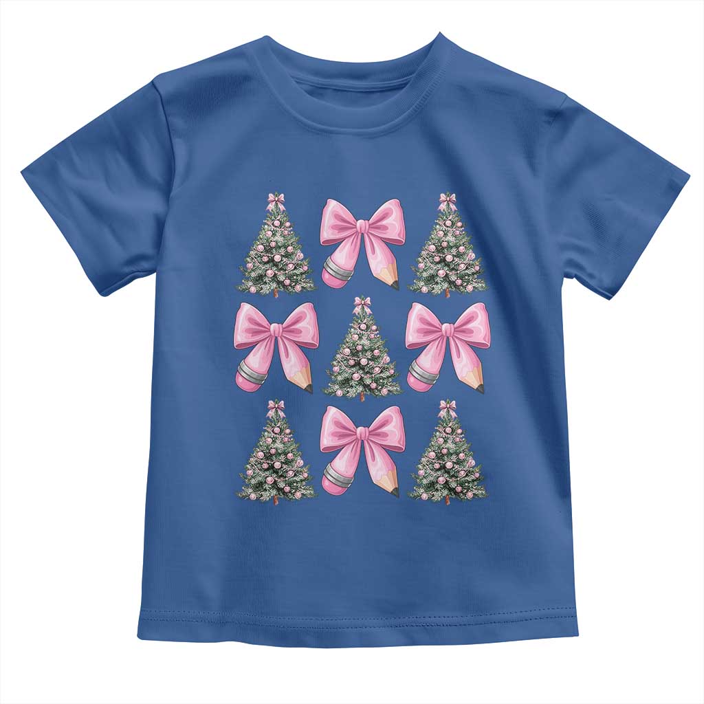 Coquette Bow Christmas Toddler T Shirt Girly Xmas Tree Teacher Pencil Bow - Wonder Print Shop