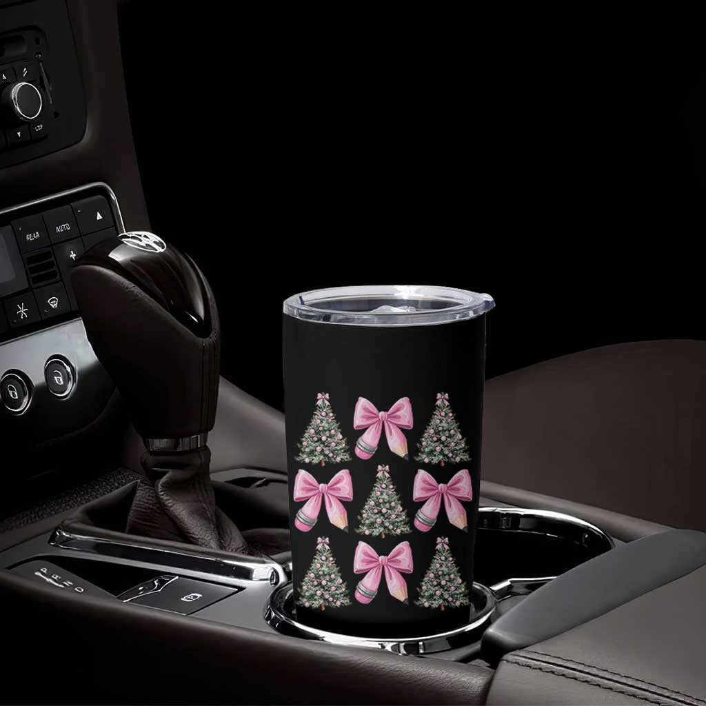 Coquette Bow Christmas Tumbler Cup Girly Xmas Tree Teacher Pencil Bow - Wonder Print Shop