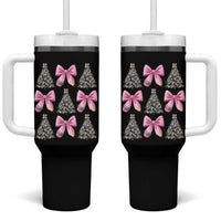 Coquette Bow Christmas Tumbler With Handle Girly Xmas Tree Teacher Pencil Bow - Wonder Print Shop