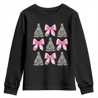 Coquette Bow Christmas Youth Sweatshirt Girly Xmas Tree Teacher Pencil Bow - Wonder Print Shop