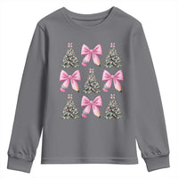 Coquette Bow Christmas Youth Sweatshirt Girly Xmas Tree Teacher Pencil Bow - Wonder Print Shop