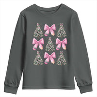 Coquette Bow Christmas Youth Sweatshirt Girly Xmas Tree Teacher Pencil Bow - Wonder Print Shop