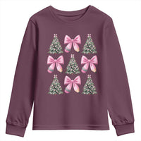 Coquette Bow Christmas Youth Sweatshirt Girly Xmas Tree Teacher Pencil Bow - Wonder Print Shop