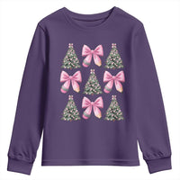 Coquette Bow Christmas Youth Sweatshirt Girly Xmas Tree Teacher Pencil Bow - Wonder Print Shop