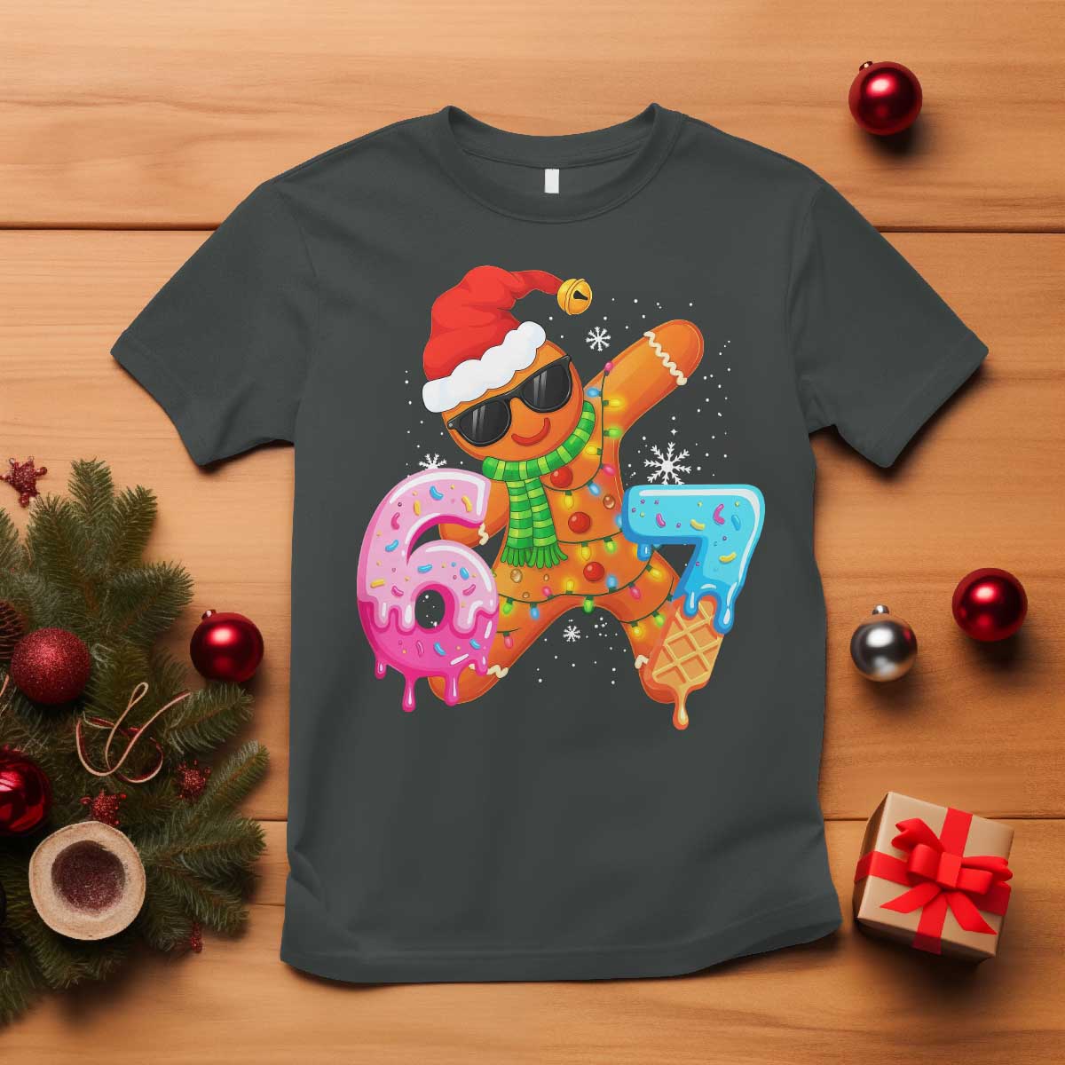 Funny 67 Meme Gingerbread Christmas T Shirt Six Seven Ice Cream Drip Boys - Wonder Print Shop