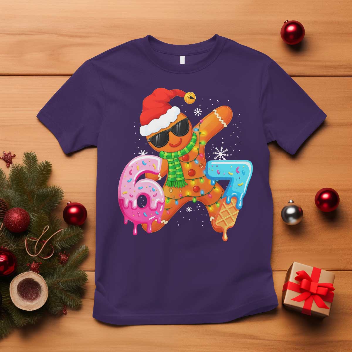 Funny 67 Meme Gingerbread Christmas T Shirt Six Seven Ice Cream Drip Boys - Wonder Print Shop