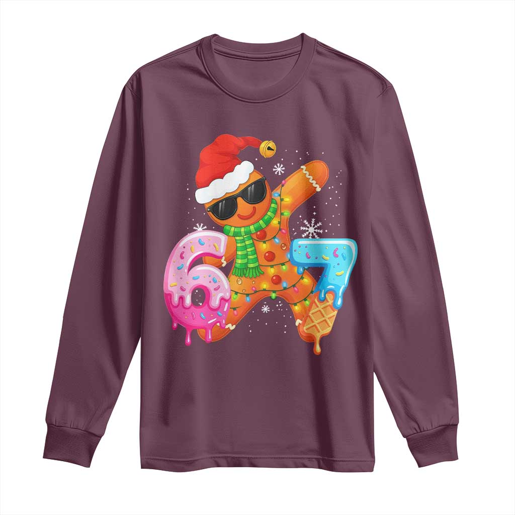 Funny 67 Meme Gingerbread Christmas Long Sleeve Shirt Six Seven Ice Cream Drip Boys - Wonder Print Shop