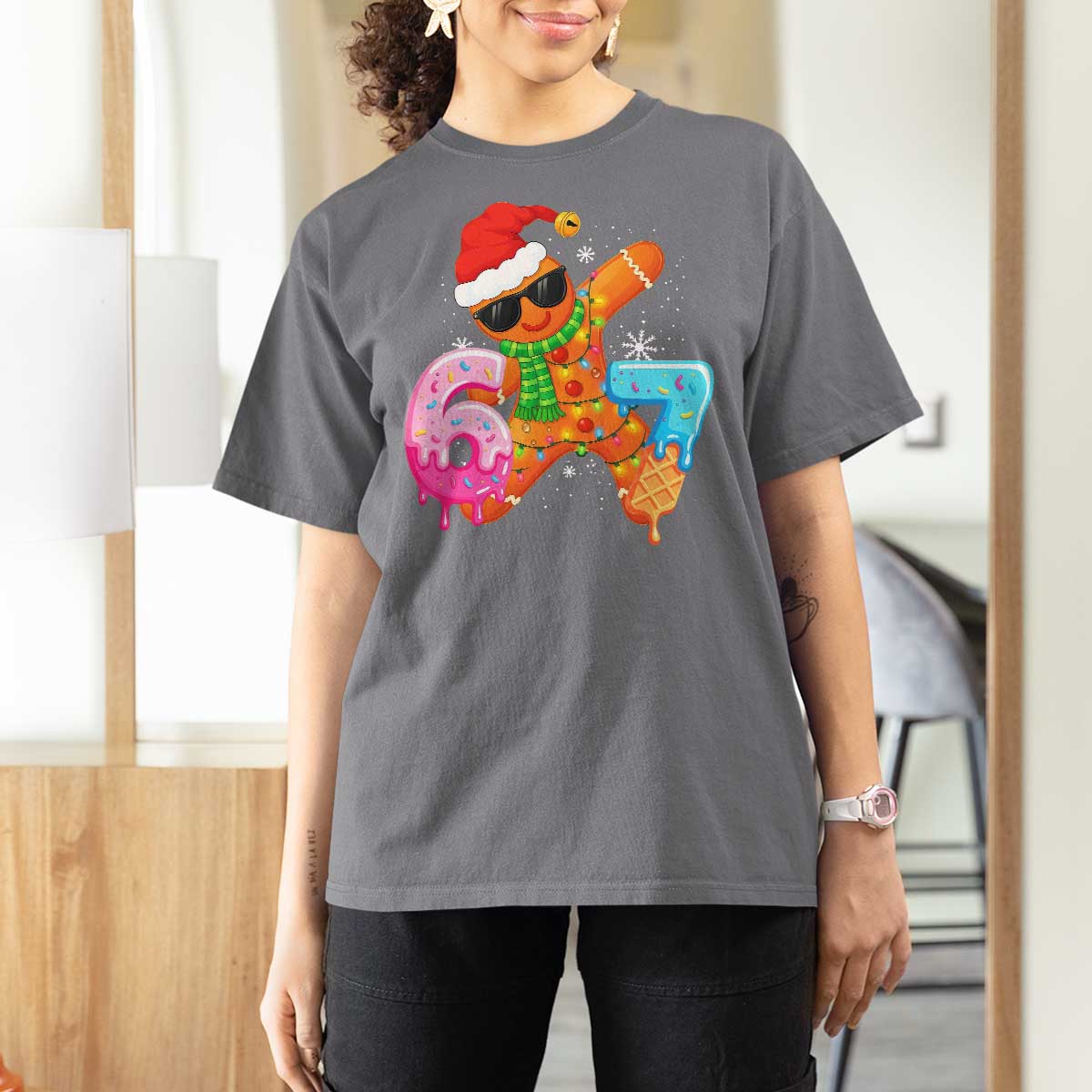 Funny 67 Meme Gingerbread Christmas T Shirt For Women Six Seven Ice Cream Drip Boys - Wonder Print Shop